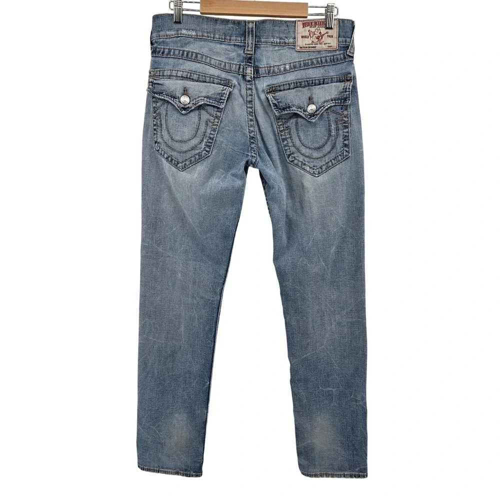 True Religion Skinny Fossil Silk Big T Jeans in Desperado Ride W/ Flaps Men's 33